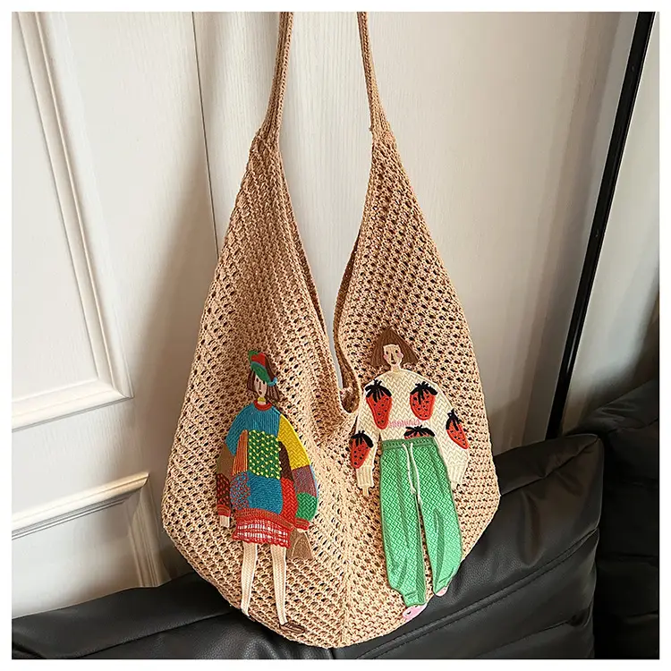 Women's Hollow Woven Straw Bag with Cartoon Design — feature 13