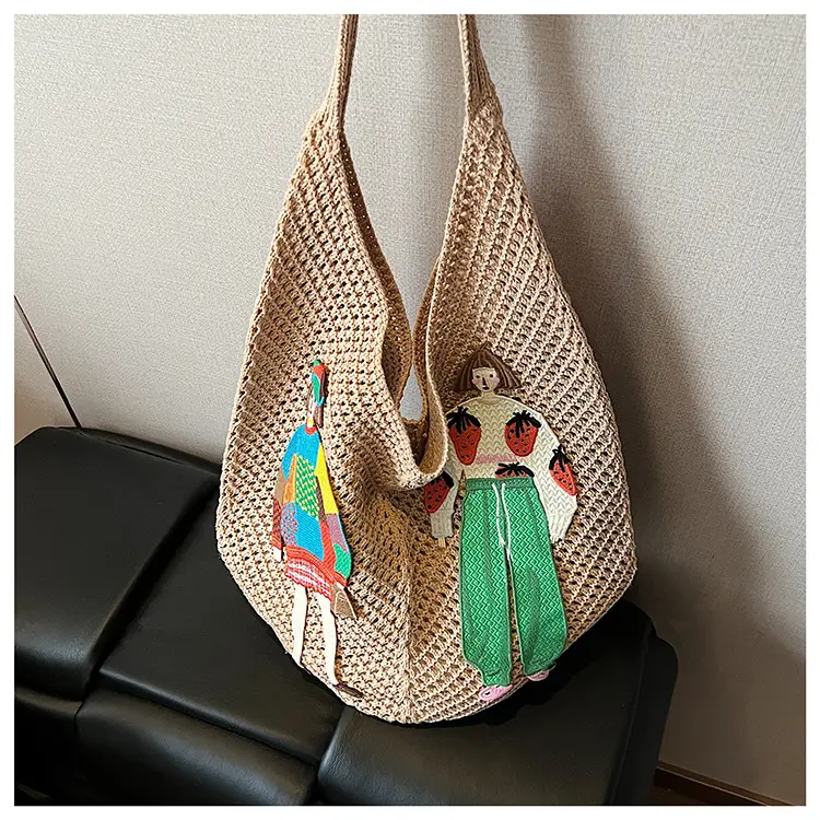Women's Hollow Woven Straw Bag with Cartoon Design — feature 14
