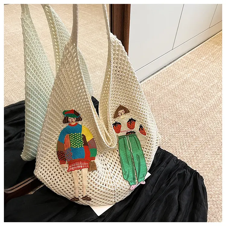 Women's Hollow Woven Straw Bag with Cartoon Design — feature 15