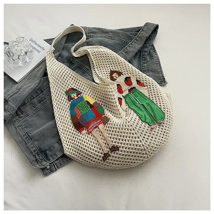 Women's Hollow Woven Straw Bag with Cartoon Design — feature 17