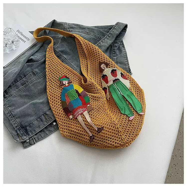 Women's Hollow Woven Straw Bag with Cartoon Design — feature 19