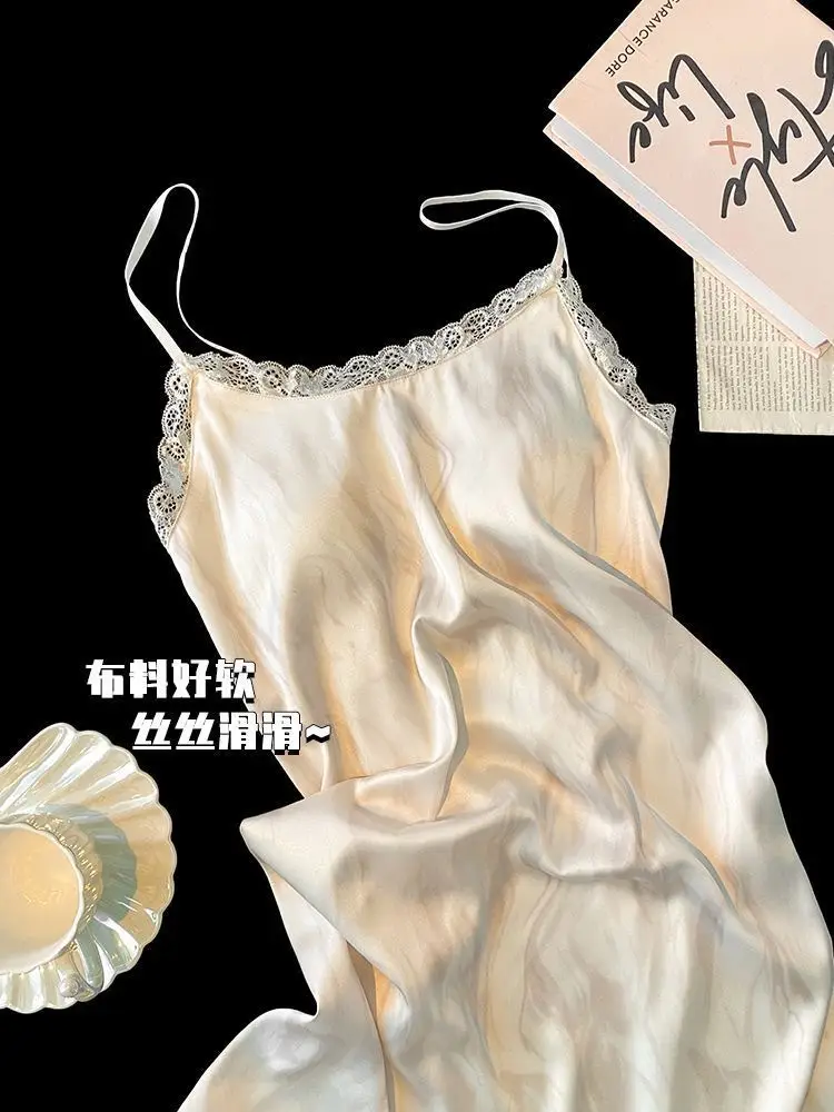 Women's Sexy Pure Desire Nightgown with Chest Pad Suspender Nightgown Instagram Style Cold Silk Nightgown Summer 2025 New Style — feature 12