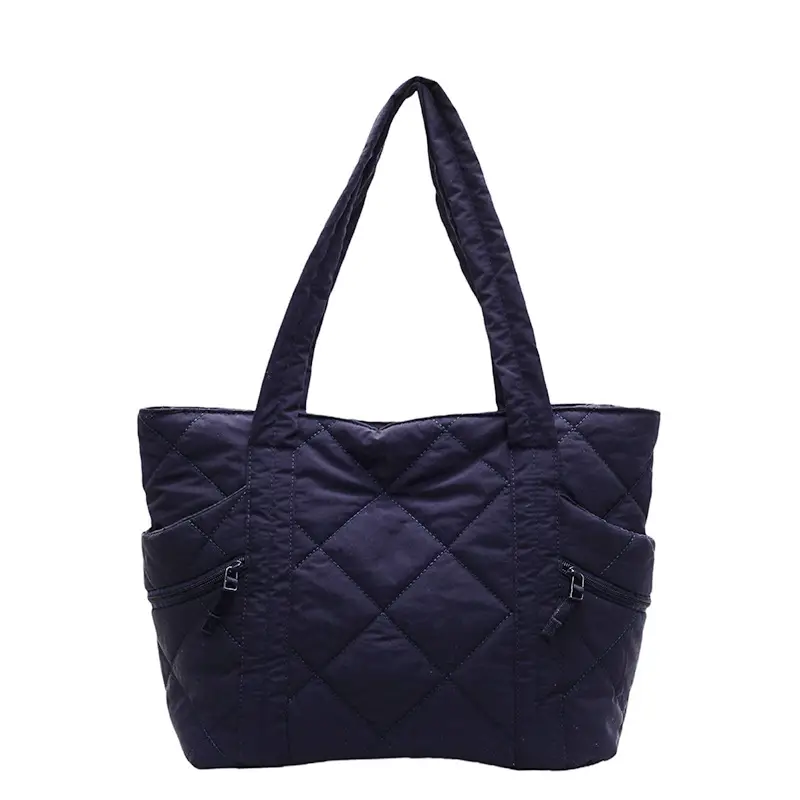 Beige Quilted Nylon Shoulder Bag Large Capacity - Image 6