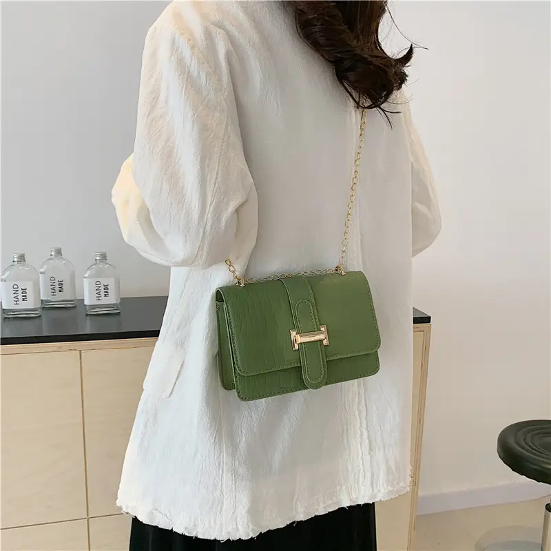Women's Black Embossed Crossbody Bag with Chain Strap - Image 8