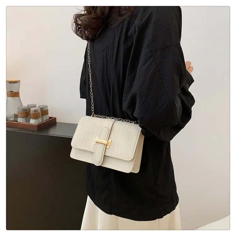 Women's Black Embossed Crossbody Bag with Chain Strap — feature 27