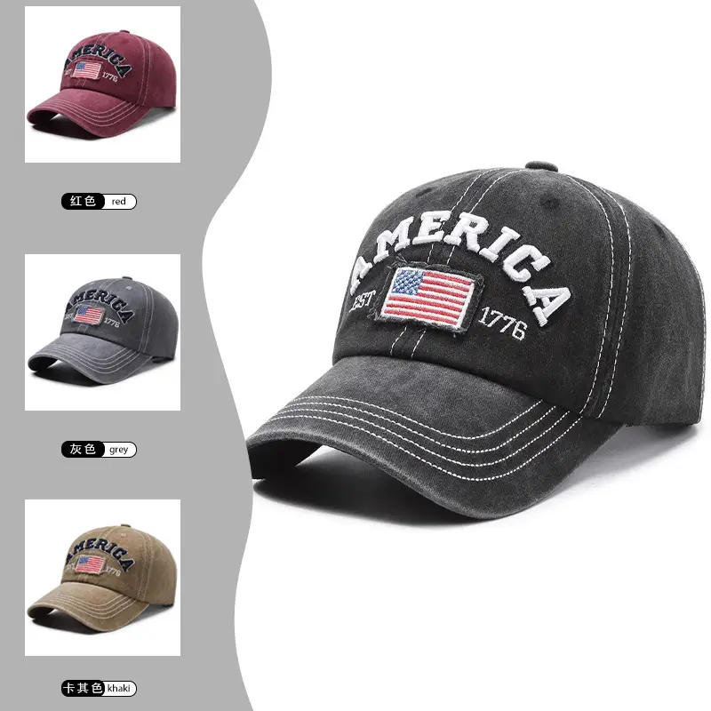Vintage Washed American Flag Cap for Men Women Black - Image 7