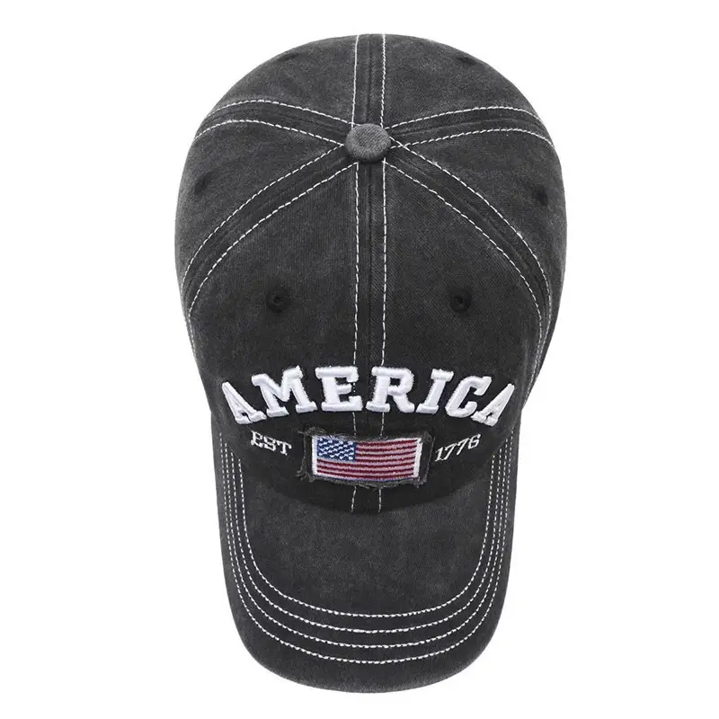 Vintage Washed American Flag Cap for Men Women Black - Image 9
