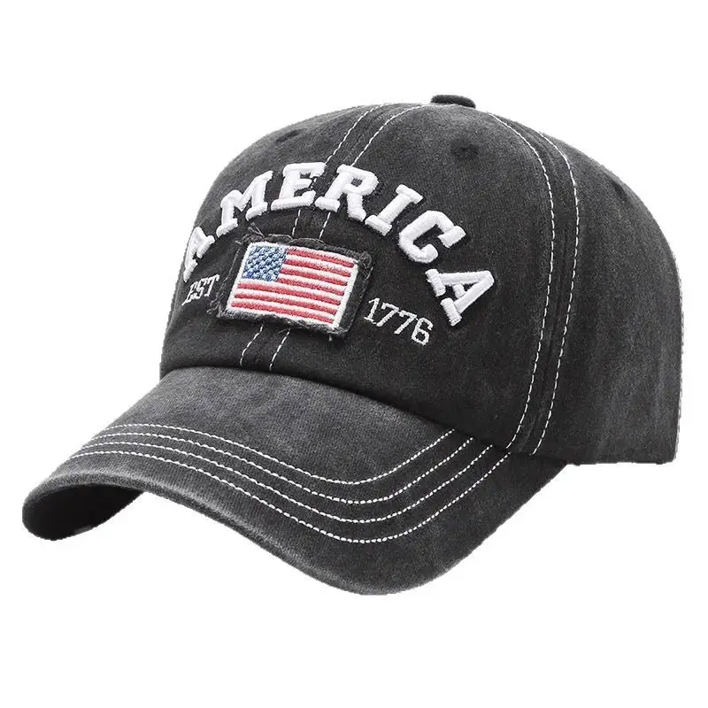 Vintage Washed American Flag Cap for Men Women Black - Image 11