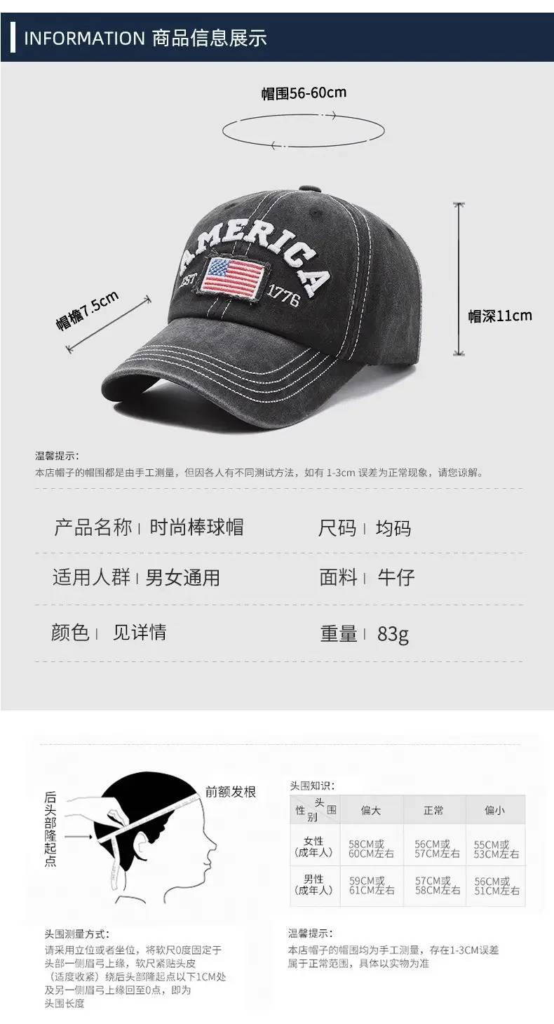 Vintage Washed American Flag Cap for Men Women Black — feature 12