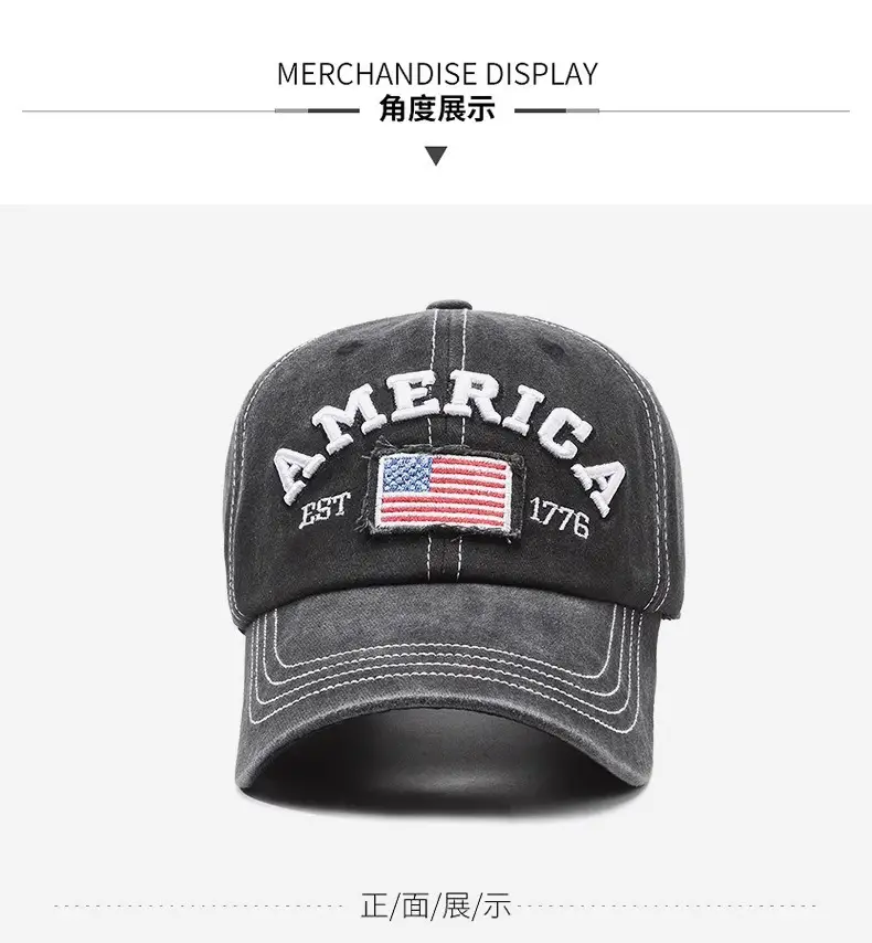 Vintage Washed American Flag Cap for Men Women Black — feature 14