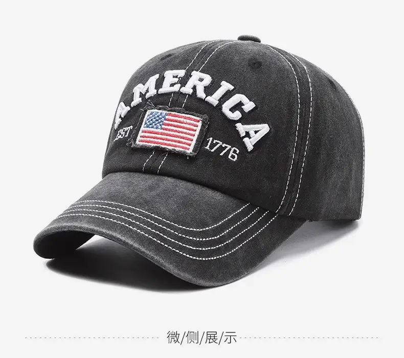 Vintage Washed American Flag Cap for Men Women Black — feature 15