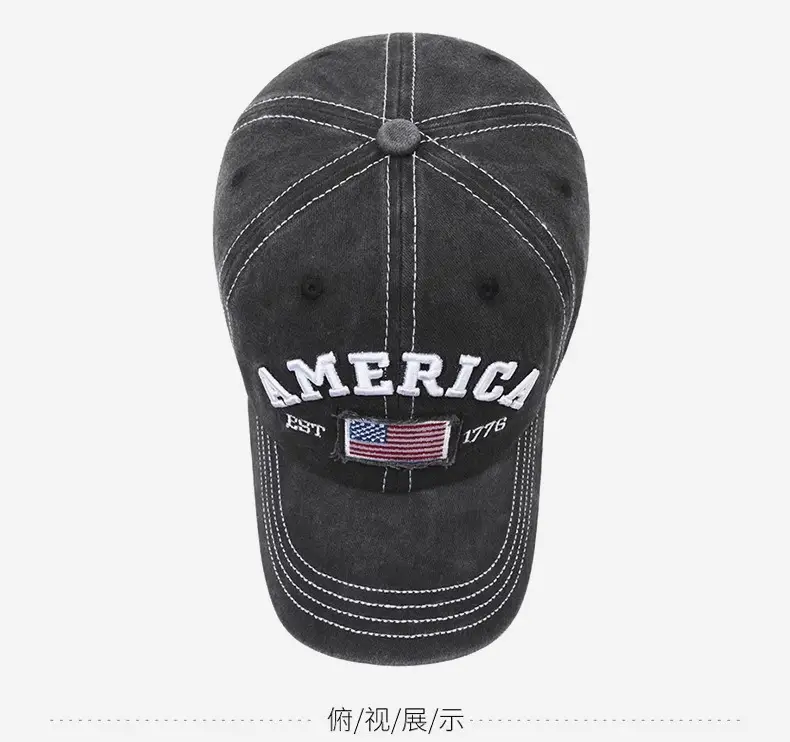 Vintage Washed American Flag Cap for Men Women Black — feature 18