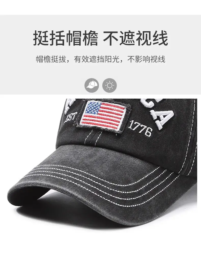 Vintage Washed American Flag Cap for Men Women Black — feature 8