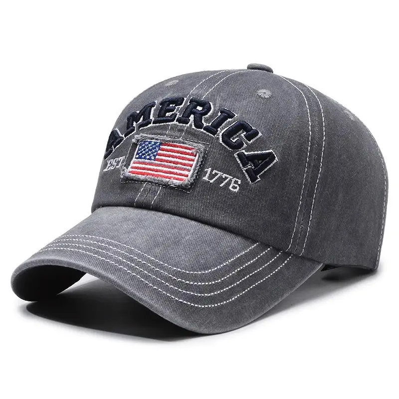 Vintage Washed American Flag Cap for Men Women Black - Image 2