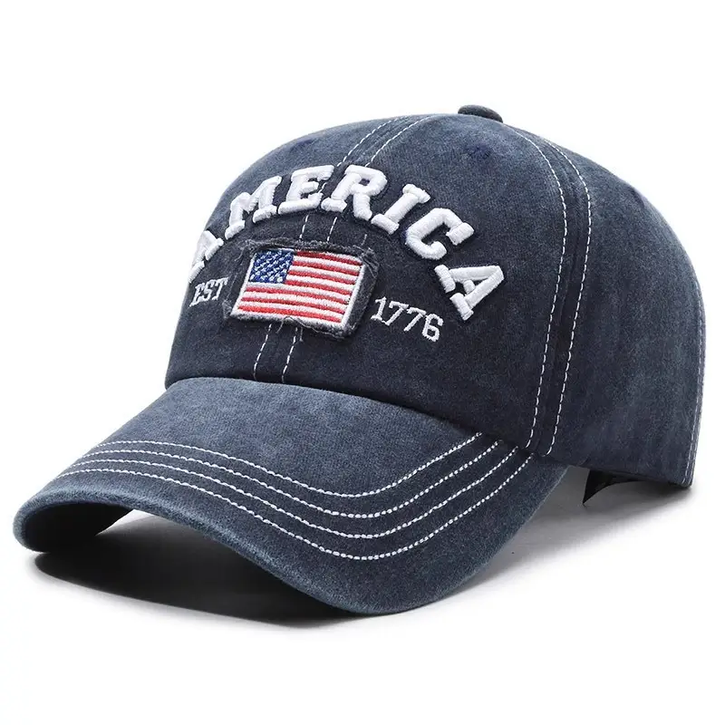 Vintage Washed American Flag Cap for Men Women Black - Image 3