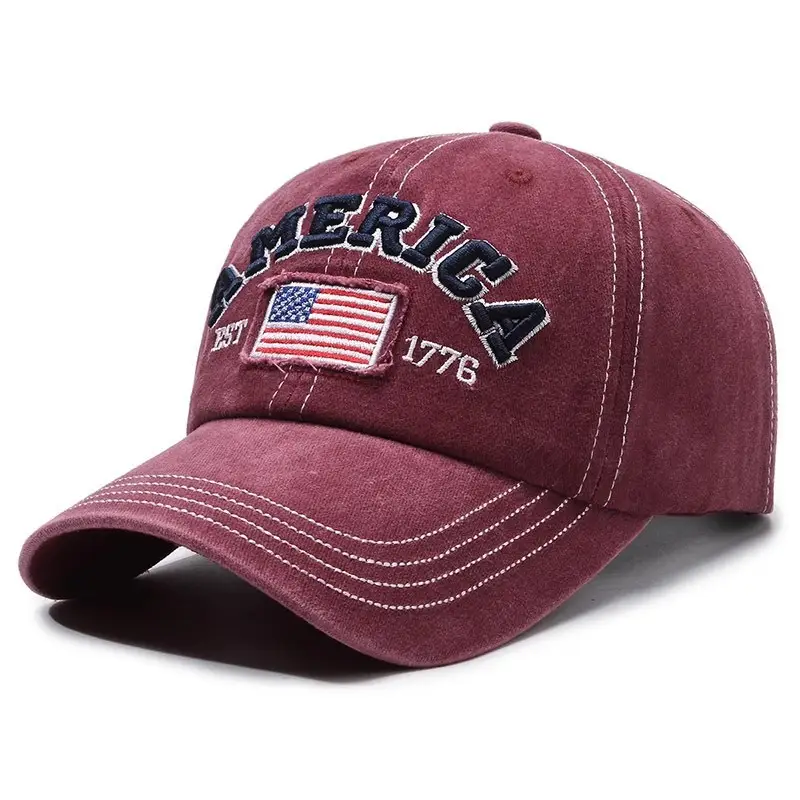 Vintage Washed American Flag Cap for Men Women Black - Image 4