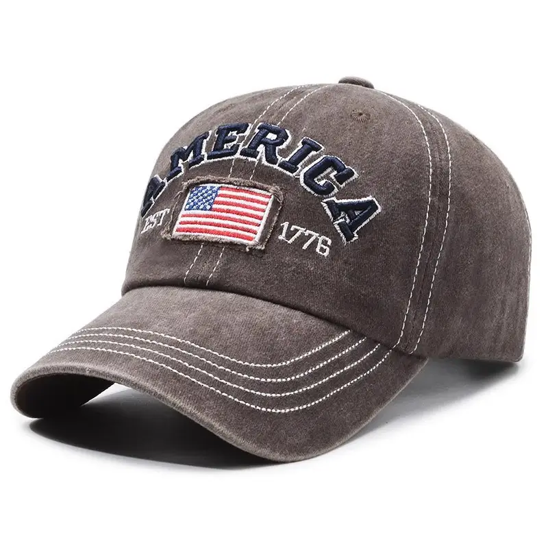 Vintage Washed American Flag Cap for Men Women Black - Image 5