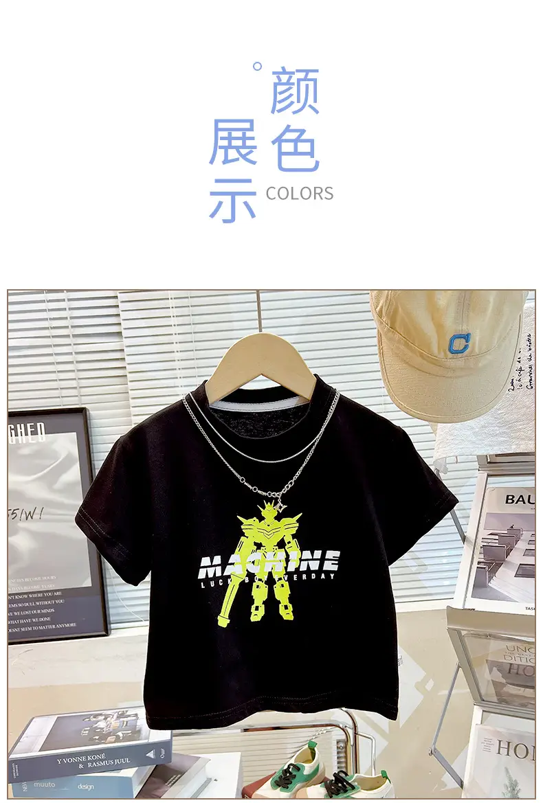 White Korean Print Cotton T-Shirt for Boys Summer — feature 7