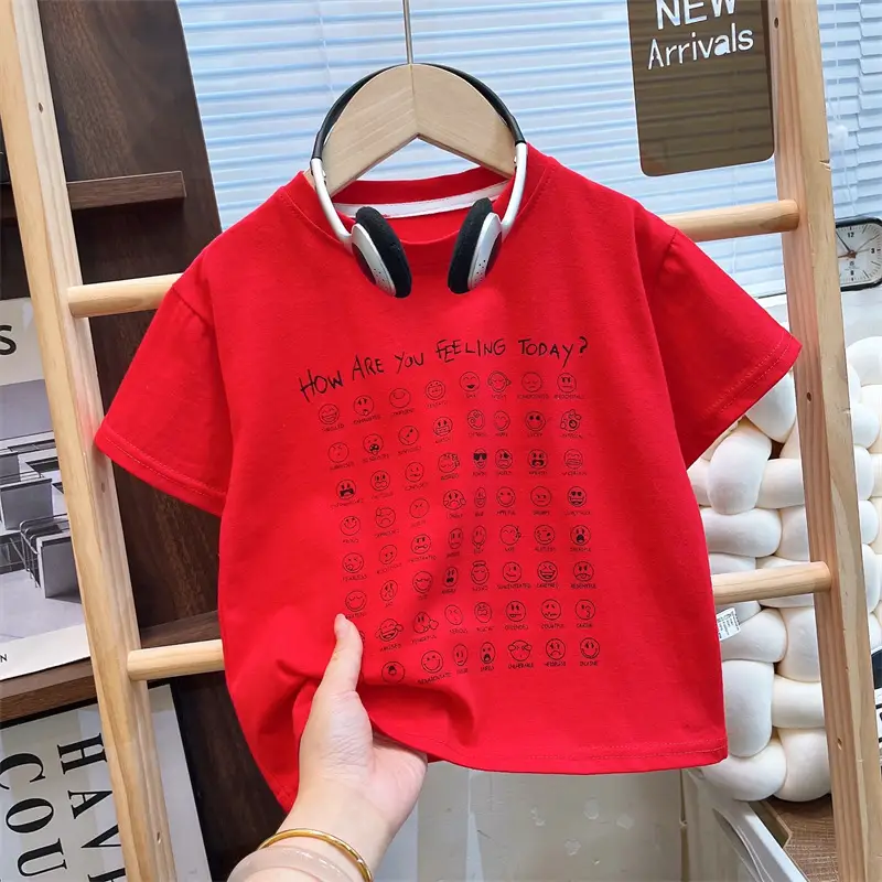 White Korean Print Cotton T-Shirt for Boys Summer - Image 7
