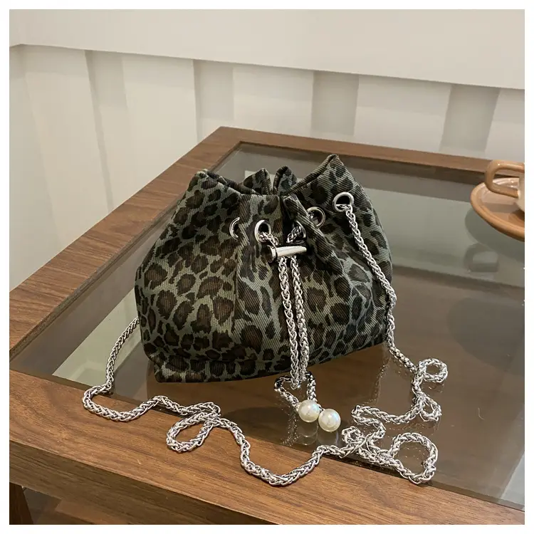 Leopard Print Drawstring Bag for Women with Chain — feature 24