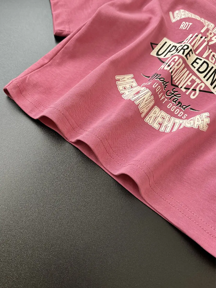 Kids 2026 Korean Style Letter Print T-Shirt Pink - Image 4