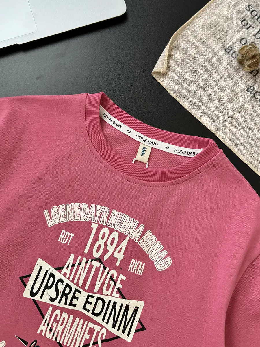 Kids 2026 Korean Style Letter Print T-Shirt Pink - Image 5