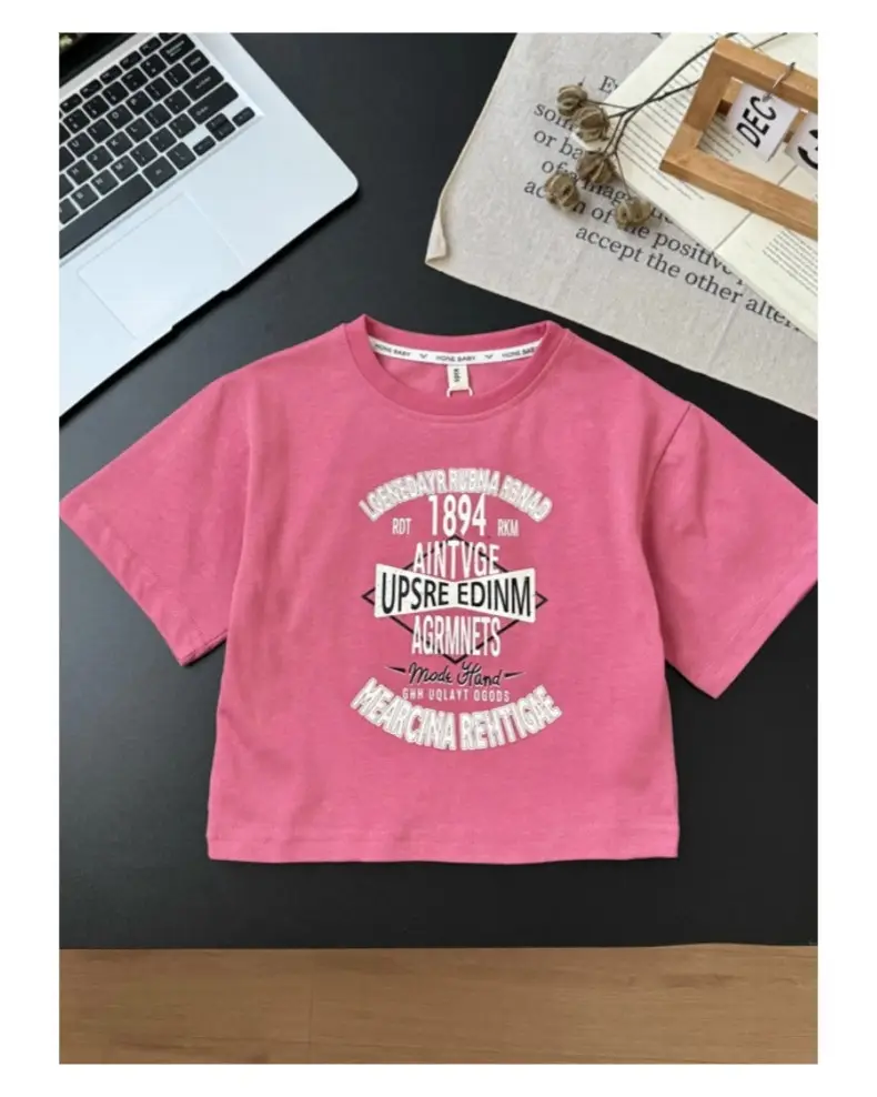 Kids 2026 Korean Style Letter Print T-Shirt Pink — feature 14