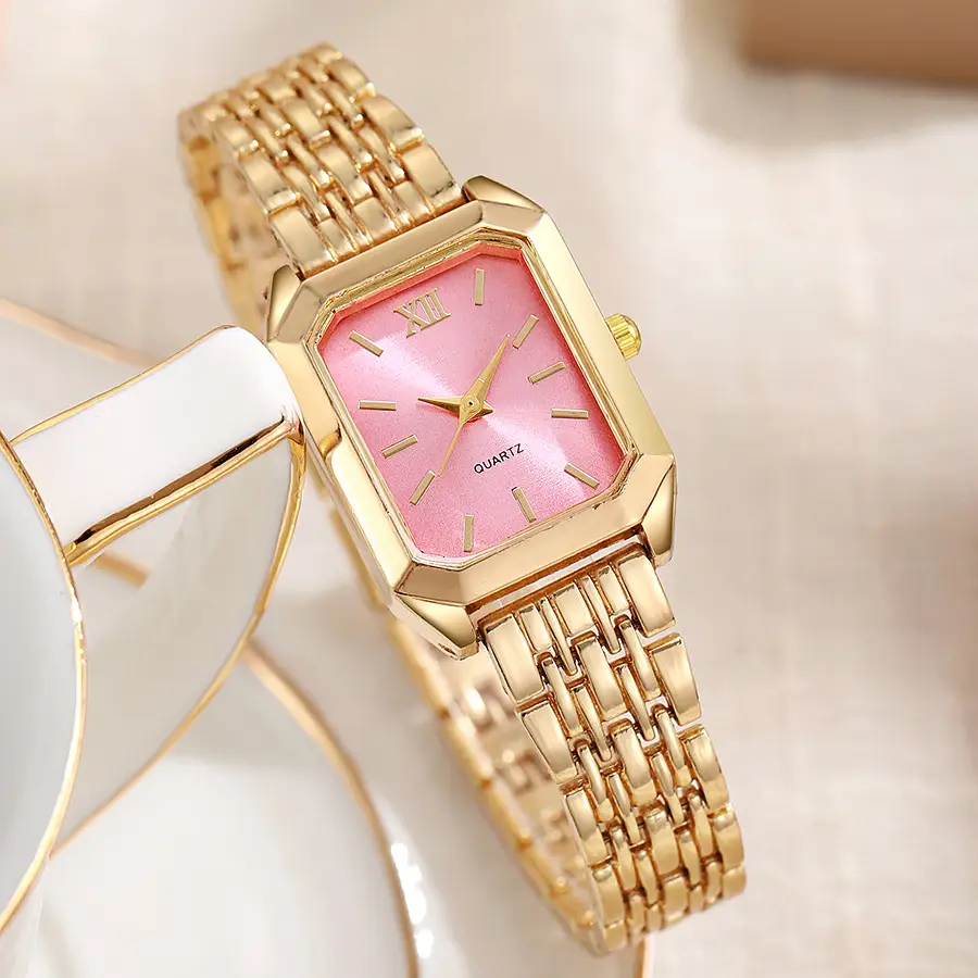 New Light Luxury Steel Band Women's Watch with Hands, Fashionable and Simple Square Quartz Watch for Female Students, Wholesale Large Dial