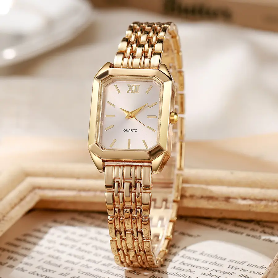 New Light Luxury Steel Band Women's Watch with Hands, Fashionable and Simple Square Quartz Watch for Female Students, Wholesale Large Dial