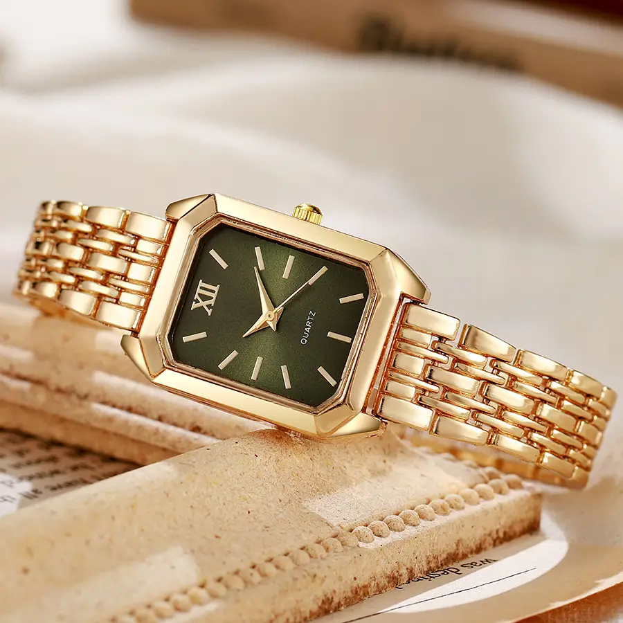 New Light Luxury Steel Band Women's Watch with Hands, Fashionable and Simple Square Quartz Watch for Female Students, Wholesale Large Dial