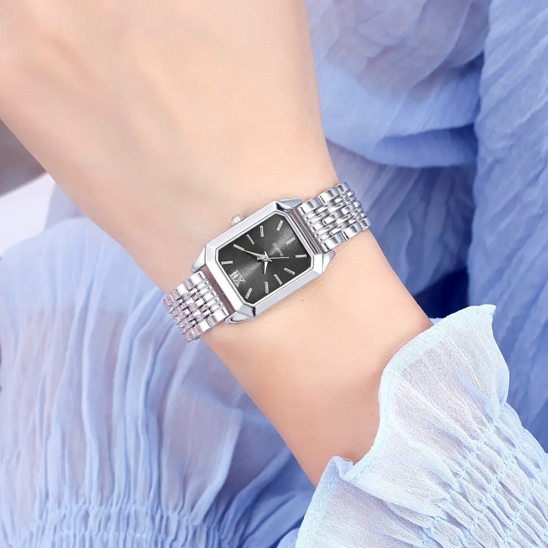 New Light Luxury Steel Band Women's Watch with Hands, Fashionable and Simple Square Quartz Watch for Female Students, Wholesale Large Dial