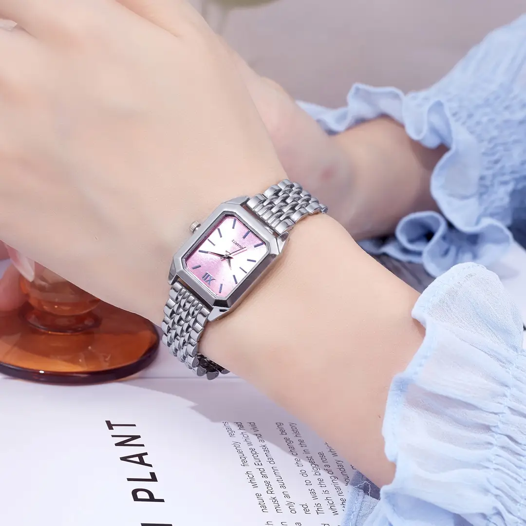 New Light Luxury Steel Band Women's Watch with Hands, Fashionable and Simple Square Quartz Watch for Female Students, Wholesale Large Dial