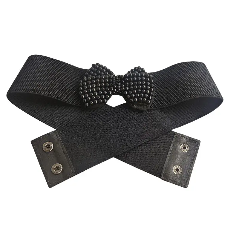 Black Bow Belt with Pearl Embellishment for Women