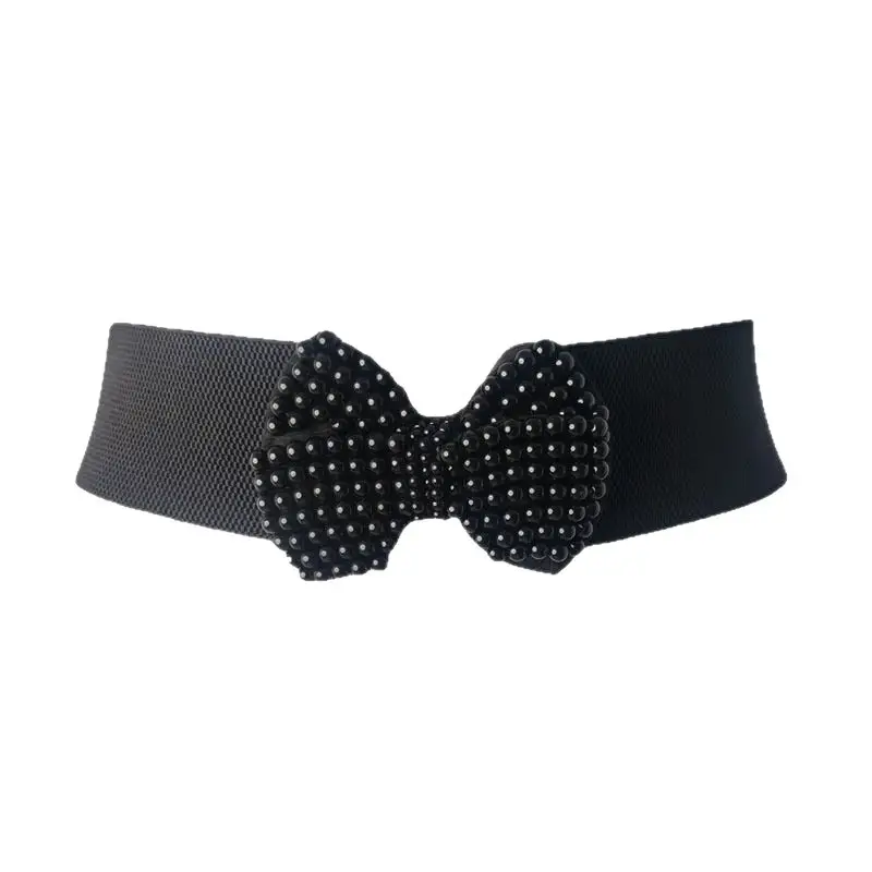 Black Bow Belt with Pearl Embellishment for Women