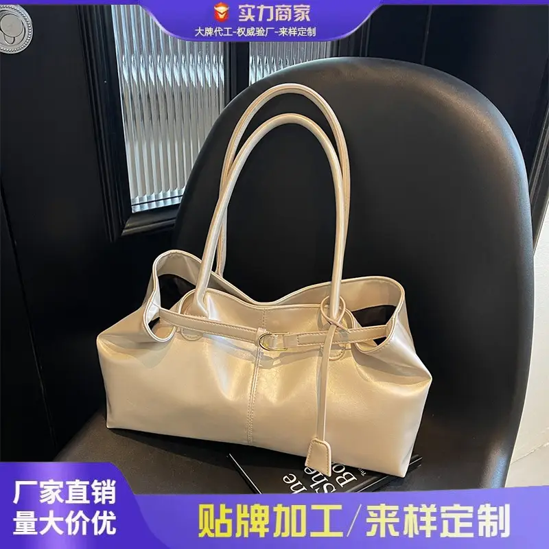 Women's Korean Style Soft Leather Tote Bag Beige 2025 - Image 5
