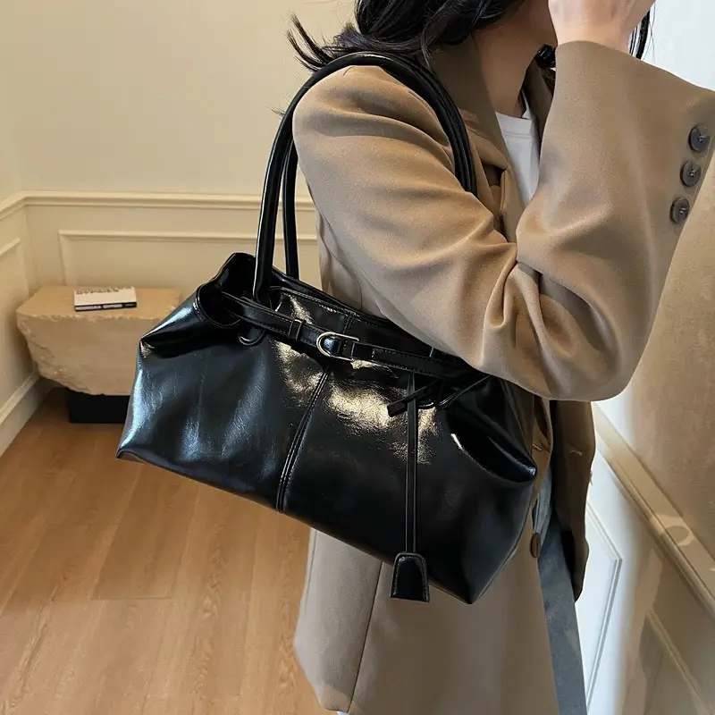 Women's Korean Style Soft Leather Tote Bag Beige 2025 - Image 8