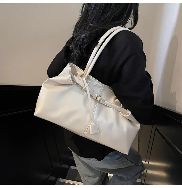 Women's Korean Style Soft Leather Tote Bag Beige 2025 — feature 11