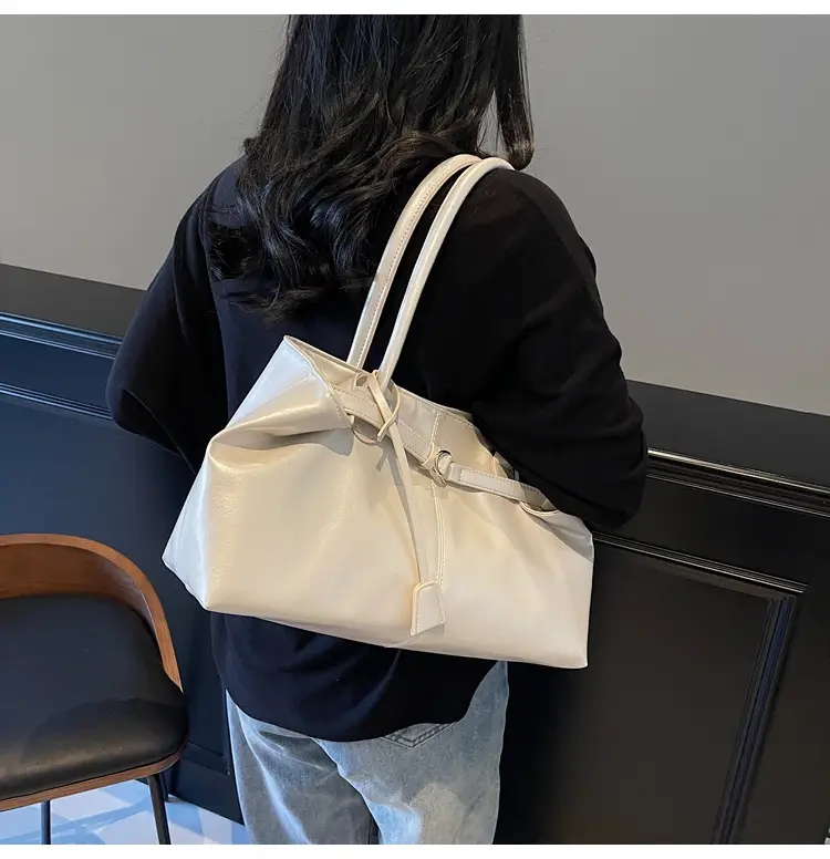 Women's Korean Style Soft Leather Tote Bag Beige 2025 — feature 12