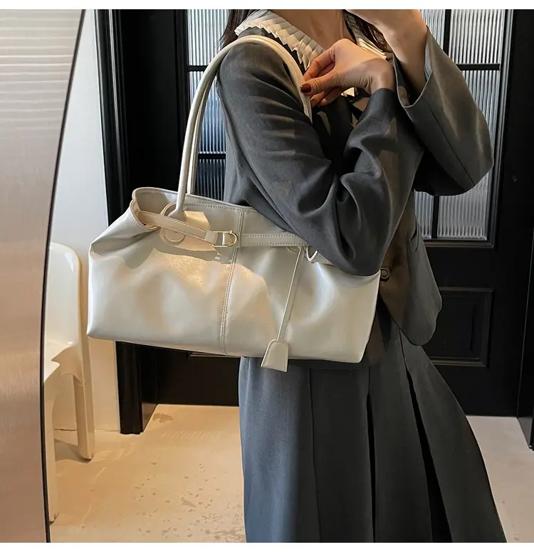 Women's Korean Style Soft Leather Tote Bag Beige 2025 — feature 14
