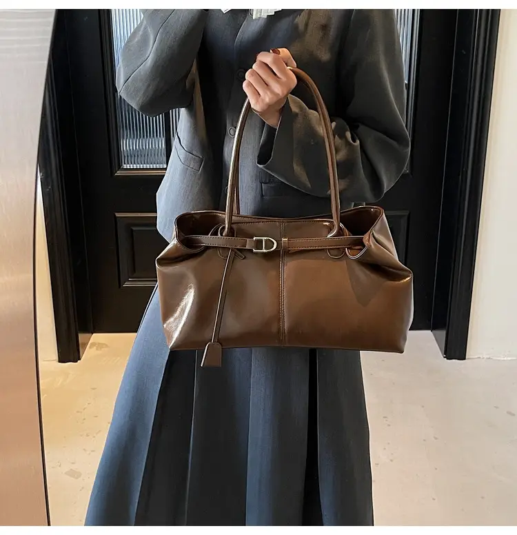 Women's Korean Style Soft Leather Tote Bag Beige 2025 — feature 15