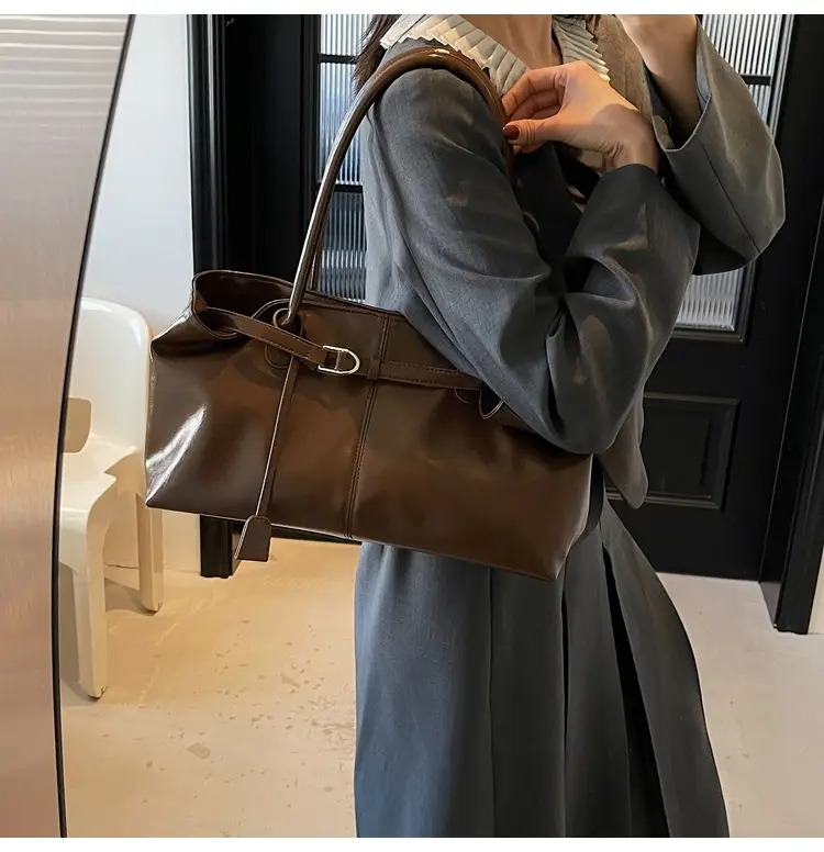 Women's Korean Style Soft Leather Tote Bag Beige 2025 — feature 16