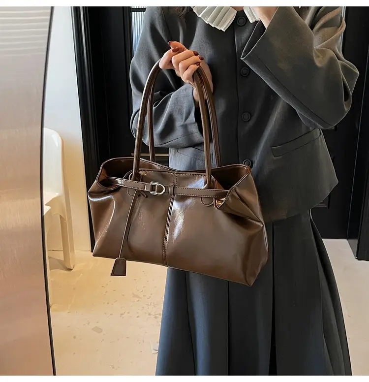 Women's Korean Style Soft Leather Tote Bag Beige 2025 — feature 18