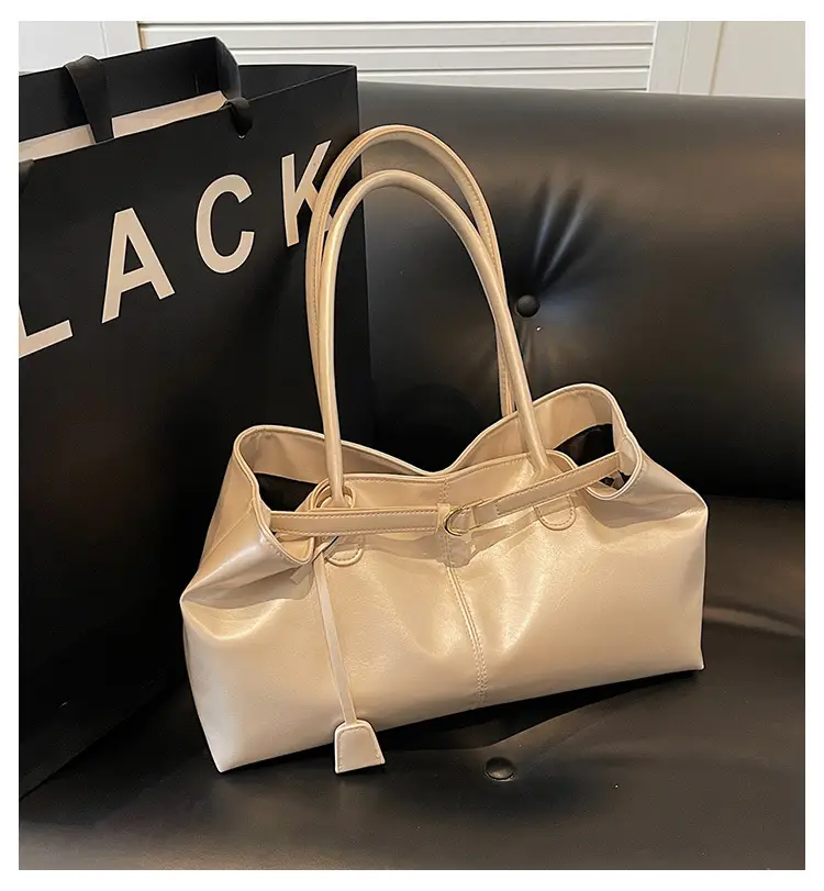 Women's Korean Style Soft Leather Tote Bag Beige 2025 — feature 3