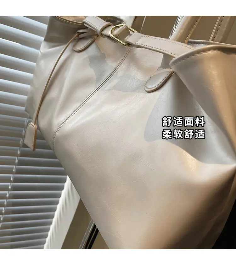 Women's Korean Style Soft Leather Tote Bag Beige 2025 — feature 5
