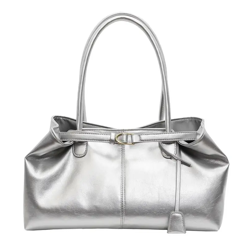 Women's Korean Style Soft Leather Tote Bag Beige 2025 - Image 2