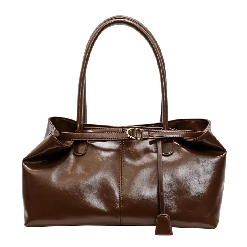 Women's Korean Style Soft Leather Tote Bag Beige 2025 - Image 3