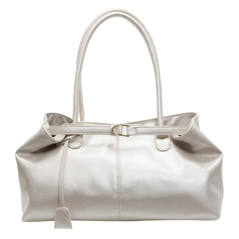 Women's Korean Style Soft Leather Tote Bag Beige 2025 - Image 4