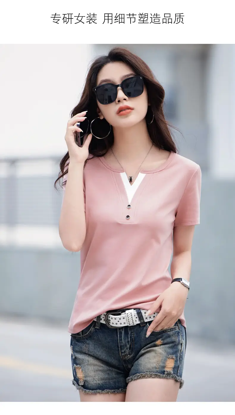 Women V Neck Black T-Shirt 2025 Summer Loose Slimming — feature 11