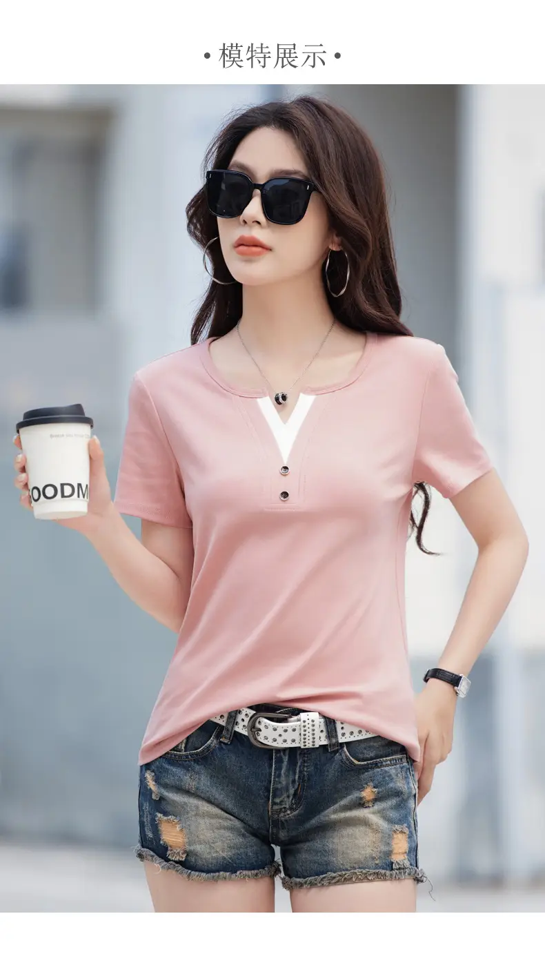 Women V Neck Black T-Shirt 2025 Summer Loose Slimming — feature 9