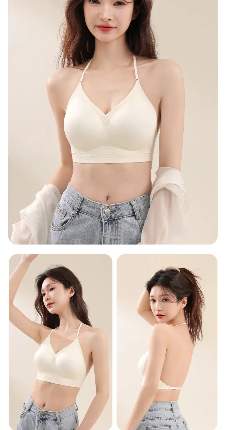 Deep U Backless Invisible Seamless Intimates Women's Cross Beautiful Back Thin Top-Up Soft Support Wire-Free Push-Up Bra — feature 19